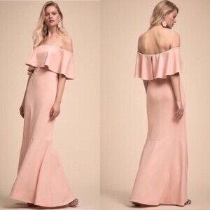 BHLDN Anthropologie Dara Off The Shoulder Maxi Dress Pink Size 4 wedding chic